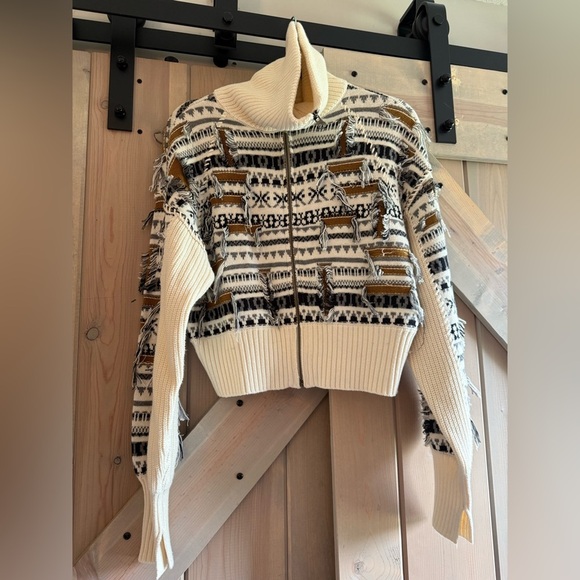NWOT Pilcro Fringe Zip-front Turtleneck Sweater - Picture 1 of 6